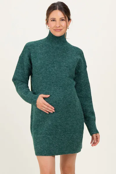 PinkBlush Green High Neck Sweater Maternity Mini Dress