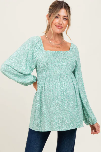 PinkBlush Sage Floral Smocked Long Sleeve Maternity Top