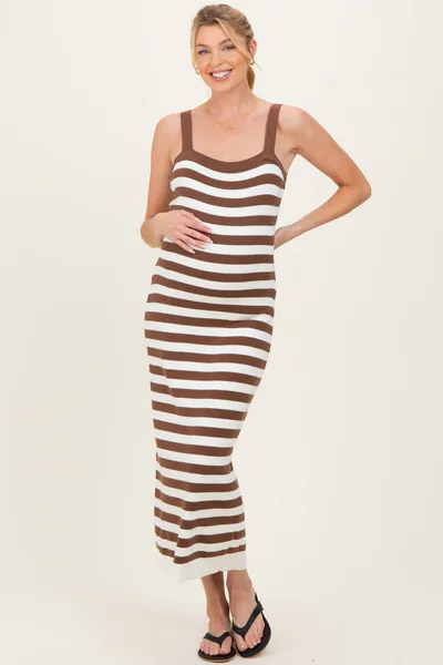 PinkBlush Coco Stripe Striped Square Neck Sleeveless Knit Maternity Midi Dress