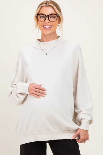 PinkBlush Ivory Oversized High Neck Maternity Sweatshirt