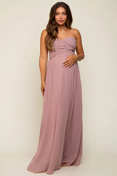 PinkBlush Mauve Sweetheart Convertible Chiffon Maternity Gown