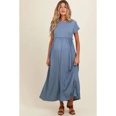 Target Pinkblush Blue Ruffle Trim Maternity Maxi Dress Medium