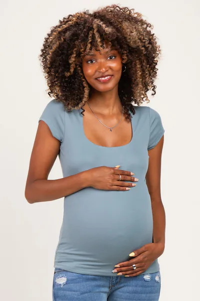 PinkBlush Slate Square Neck Cap Sleeve Maternity Top