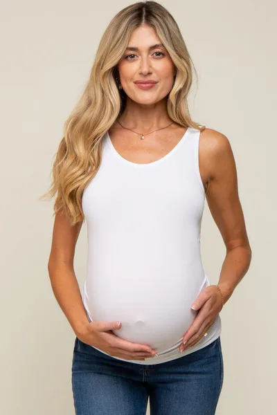 PinkBlush White Basic Seamless Maternity Tank
