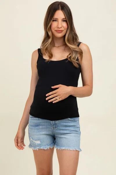 PinkBlush Light Blue Distressed Frayed Hem Maternity Shorts