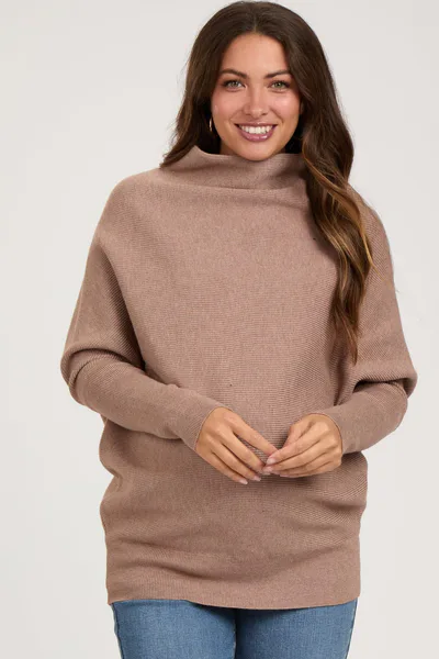 PinkBlush Taupe Funnel Neck Dolman Sleeve Maternity Sweater