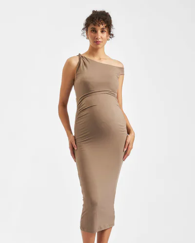 Ripe Maternity Luxe Knit Off Shoulder Dress Mocha