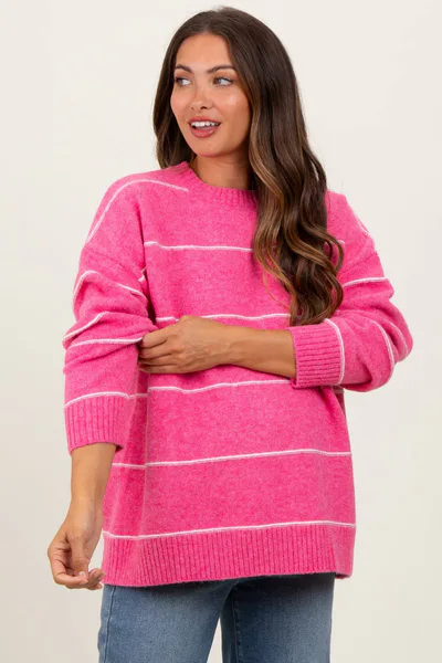 PinkBlush Pink Striped Drop Shoulder Maternity Sweater
