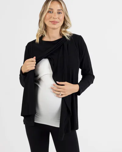 Angel Maternity Cynthia Button Design Nursing Cardigan in Black