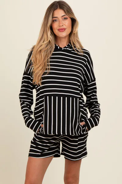 PinkBlush Black Cozy Striped Ribbed Two-Piece Maternity Lounge Set