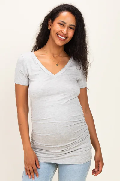 PinkBlush Heather Grey V-Neck Ruched Side Maternity Top