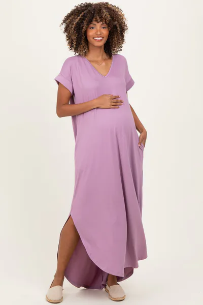 PinkBlush Dark Mauve Side Slit Maternity Maxi Dress