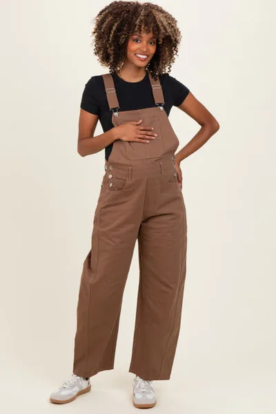 PinkBlush Mocha Barrel Leg Maternity Overalls