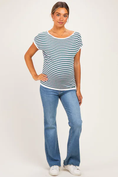 PinkBlush Lavender Striped Short Sleeve Maternity Sweater Top