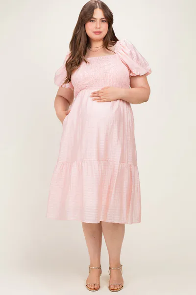 PinkBlush Blush Textured Woven Smocked Maternity Plus Maxi Dress