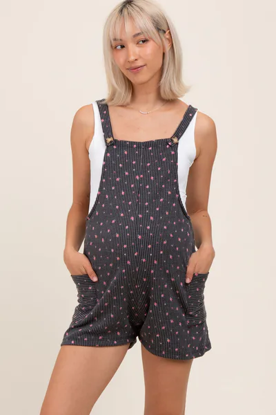 PinkBlush Charcoal Floral Ribbed Maternity Romper