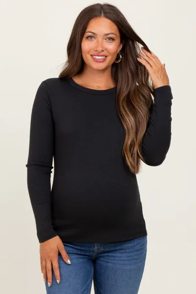 PinkBlush Black Ribbed Long Sleeve Maternity Top
