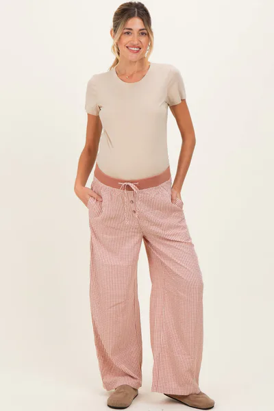 PinkBlush Mauve Gingham Drawstring Maternity Lounge Pants