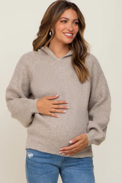 PinkBlush Beige Hooded Maternity Sweater