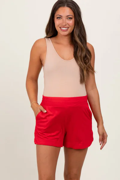 PinkBlush Red Basic Rounded Hem Maternity Shorts