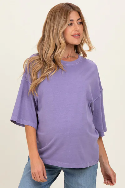 PinkBlush Purple Pigment Oversized Half-Sleeve Maternity T-Shirt