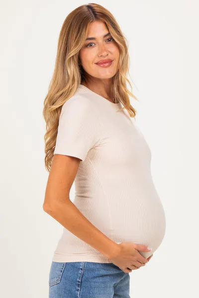 PinkBlush Natural Brushed Ribbed Knit Maternity Crewneck Tee