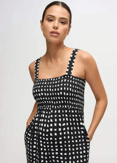 Ingrid & Isabel Check Smocked Square Neck Maternity Jumpsuit