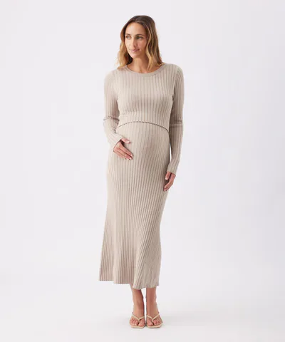 Bump City The Eden Knit Nursing Dress (Stone)