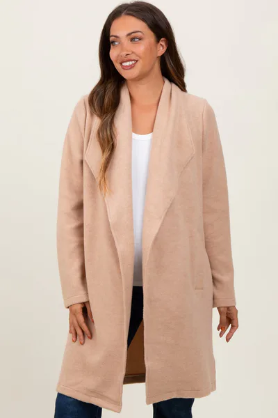PinkBlush Beige Knit Relaxed Fit Maternity Coat Jacket