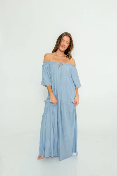 Worth Collective Christina Puffed Sleeve Maxi Dress in Cloud - Bump Friendly