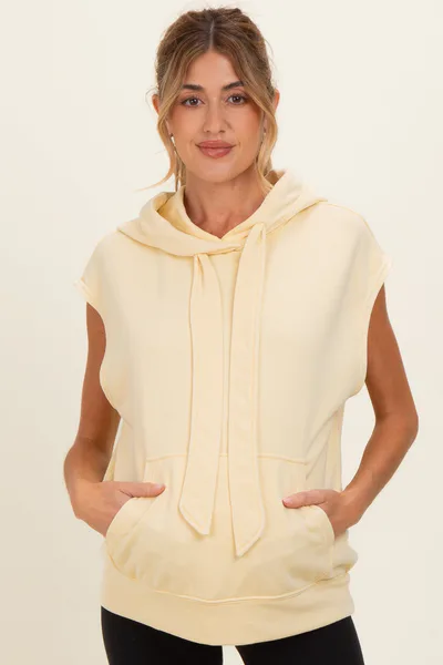 PinkBlush Lemon Mineral Wash Sleeveless Maternity Hoodie