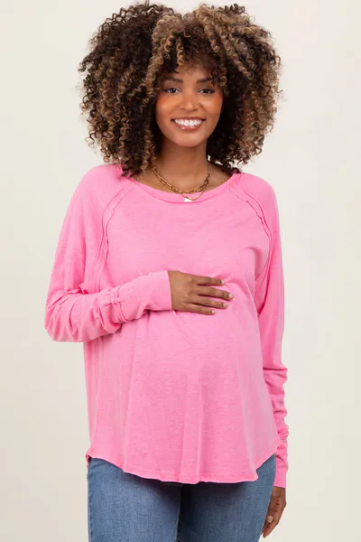 PinkBlush Fuchsia Heather Exposed Seam Long Sleeve Maternity Top
