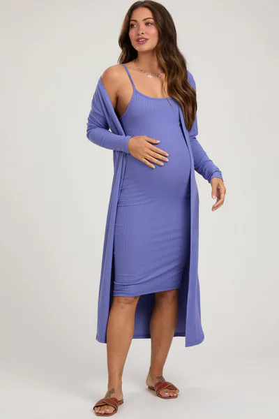 PinkBlush Light Purple Ribbed Cardigan 2 Piece Maternity Set