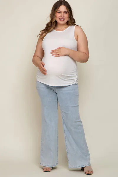 PinkBlush Light Blue Basic Maternity Plus Wide Leg Jeans