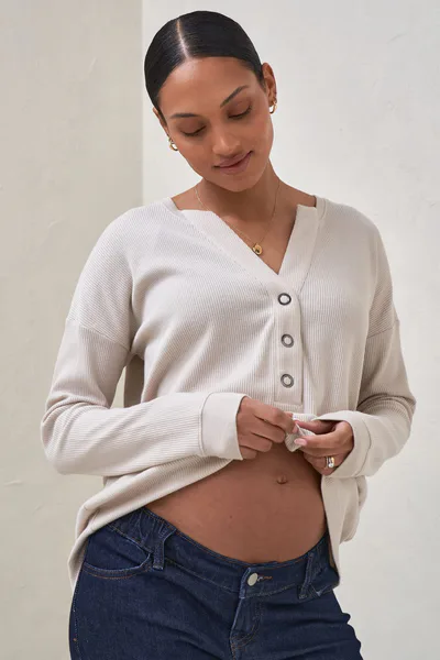 Bae the Label All For Us Waffle Henley - Stone