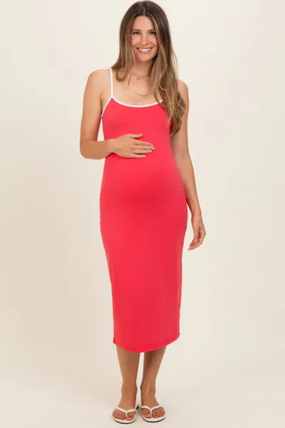 PinkBlush Tomato Cutout Fitted Maternity Midi Dress