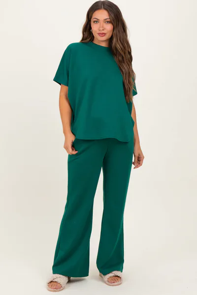 PinkBlush Hunter Green Curved Hem Tee Pants Maternity Lounge Set