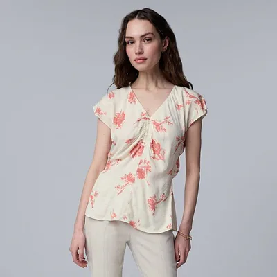 Kohl's Women's Simply Vera Vera Wang Ruched Flutter Sleeve Top