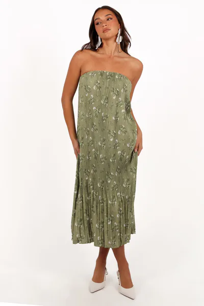 Petal & Pup Sylvie Strapless Midi Dress - Sage Botanical