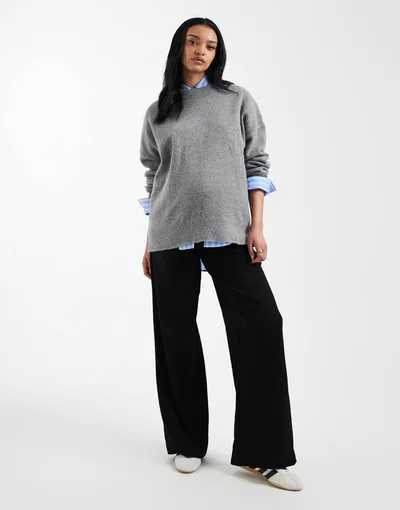 ASOS Mamalicious Maternity over the bump wide leg jersey pants in black