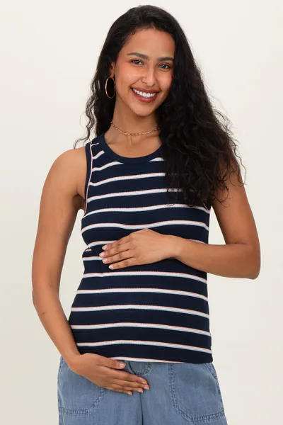 PinkBlush Navy Multi Striped Maternity Tank Top