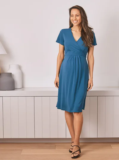 Angel Maternity Maternity Crossover Neckline Tie Back Jersey Work Dress