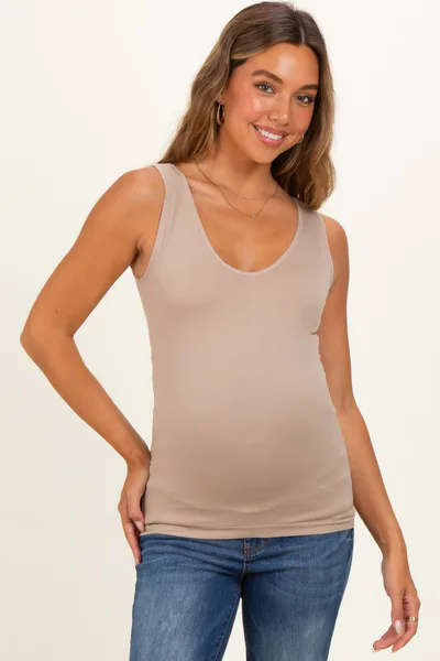 PinkBlush Ash Mocha Sleeveless Fitted Maternity Tank Top