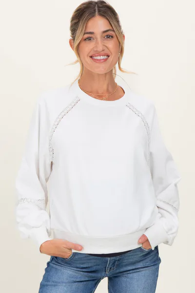 PinkBlush Ivory Crochet Lace Detail Maternity Oversized Sweatshirt