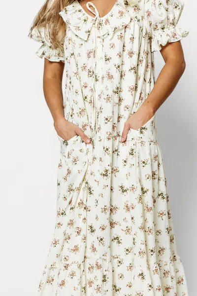 Worth Collective Sunday 100% Cotton Maxi Dress in Ivory Floral - Bump Friendly & Inclusive Sizing *9/30 PRE-ORDER*