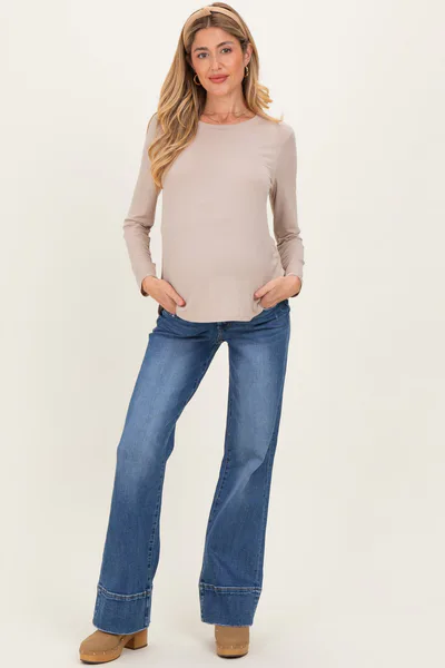 PinkBlush Blue Trouser Hem Wide Flare Maternity Jeans