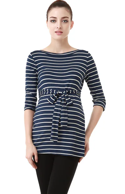 Kimi + Kai Kimi + Kai Maternity "Whitney" Striped Boat Neck Top
