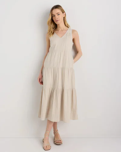 Quince 100% Organic Cotton Gauze Tiered Maxi Dress