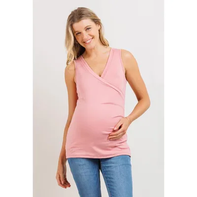 Target Hello Miz Women's Sleeveless Ruched V-Neck Wrap Maternity Nursing Tank Top - Mauve - Medium