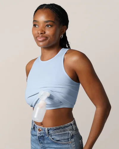 Kindred Bravely Sublime® Bamboo Hands-Free Pumping Longline Bra Top | French Blue